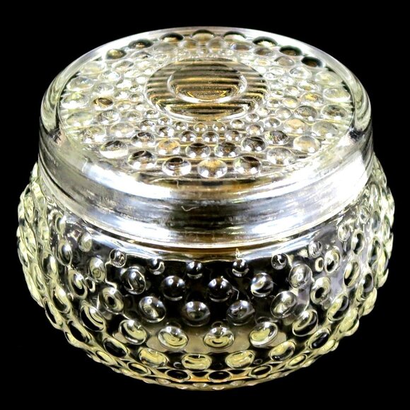 Hobnail Clear Glass Lidded Trinket Box Vintage Dot Dash Pattern 3.75" Jar - Picture 1 of 5
